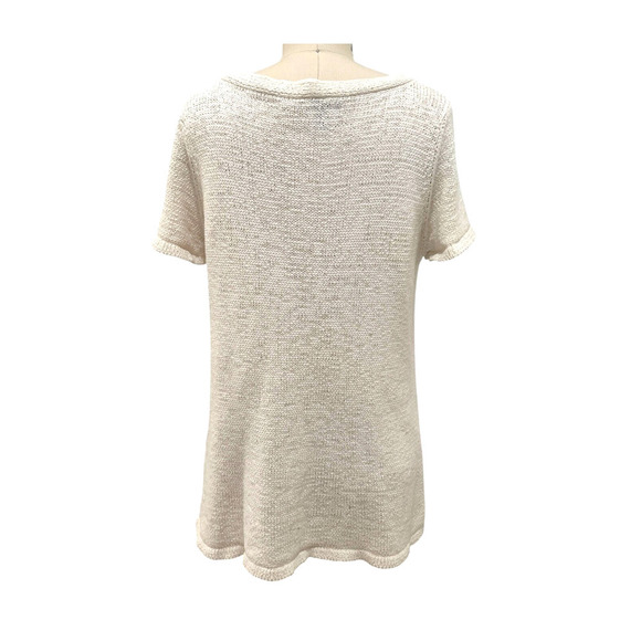 Eileen Fisher Cream Round Neck Short Sleeve Organic Cotton Blend Sweater… - Picture 2 of 7
